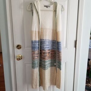Longline Sleeveless Cardigan Hoodie Sweater, Sz Small, Coastal Beach Neutrals